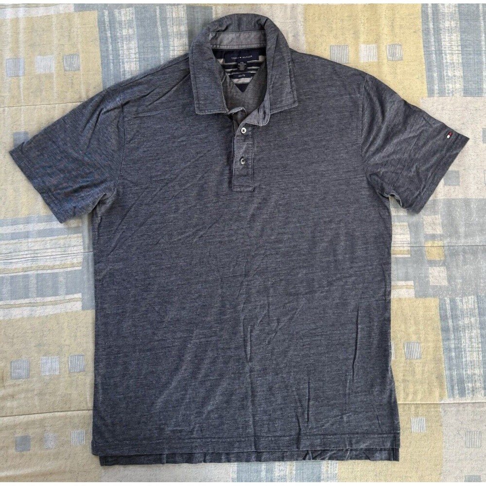 Tommy Hilfiger Slim Fit Navy Blue Short Sleeve Collard Polo Men's XXL